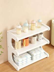 2/3 Tier Wooden Baby Bottle Drying Rack & Storage Organizer, Multifunctional Nursery Countertop Shelf For Bottles, Wet Wipes And Feeding Essentials - Multicolor - View 1