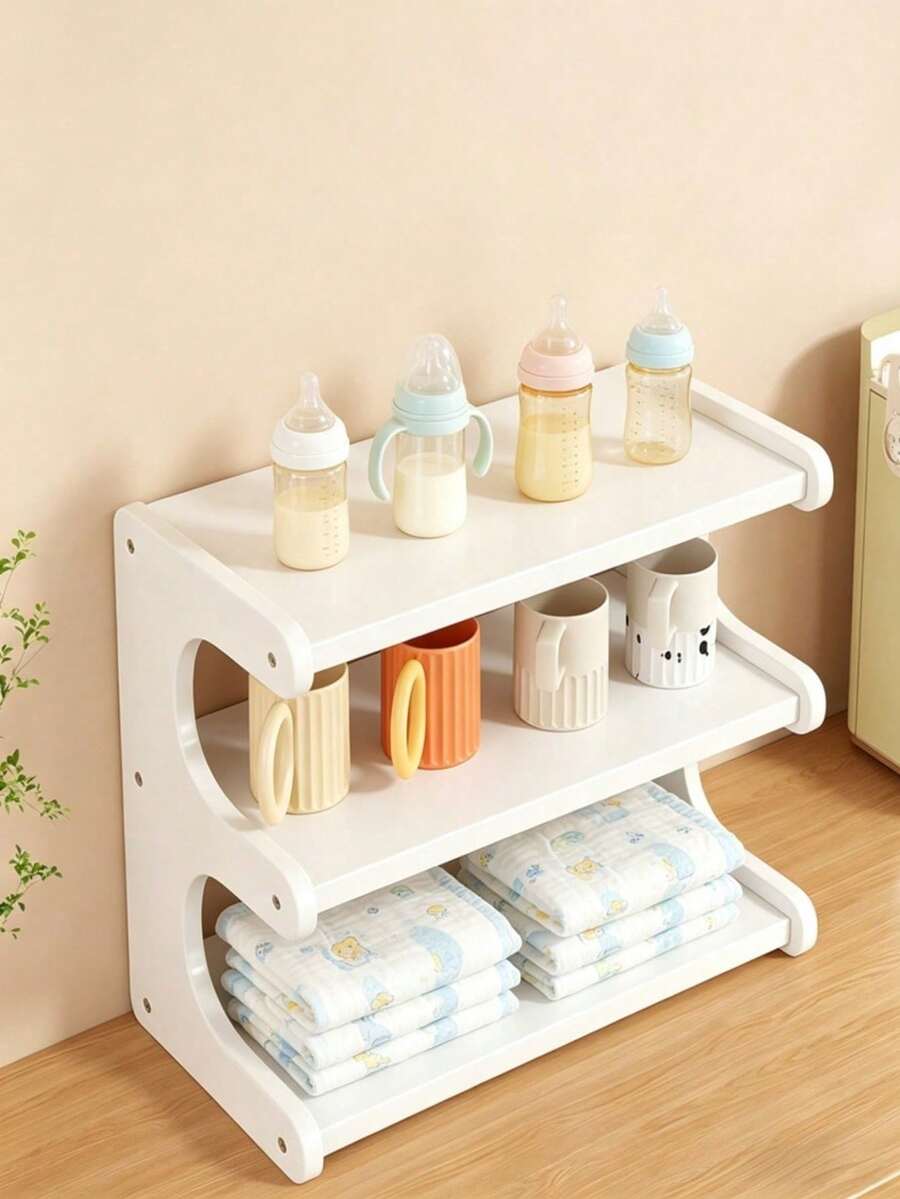 2/3 Tier Wooden Baby Bottle Drying Rack & Storage Organizer, Multifunctional Nursery Countertop Shelf For Bottles, Wet Wipes And Feeding Essentials - Multicolor - View 1