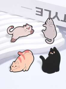 Cute Cartoon Cat Enamel Pin Set, Lazy Kitten Brooch Badge For Backpack Denim Jacket, Cat Lover Jewelry Gift - Multicolor - View 6