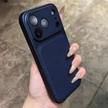 豪華 PU 皮革荔枝紋理啞光手機殼，適用於 iPhone 18 Pro Max 18 Pro，防指紋硬殼，適用於 17 Pro Max 16 Pro Max 15 14 Plus 13 Pro Max 12 11 16e 17e，18 & 17 系列大窗蓋 - 深藍色 - 查看 7