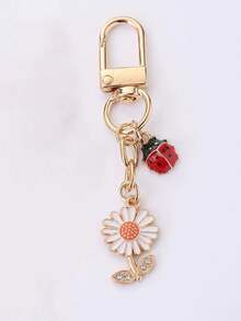 1pc Cute Ladybug Daisy Keychain, Floral Bag Charm, Rotating Buckle Design, Suitable For Handbags, Backpacks Pendant Decoration, Yellow/White Flowers, Christmas Holiday Gift - Quantity - View 10