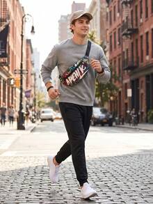 Medium Capacity Lightweight Sports Waist Bag, Street Style Tropical Leaf Print Crescent Shape, With Adjustable Strap, Unisex Multi-Function Crossbody Shoulder Bag, Suitable For Outdoor Running, Travel, Daily Use - Multicolor - View 7