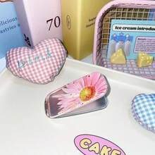 1pc Flower Heart Makeup Mirror Stand, Horizontal & Vertical Dual-Use Desktop Phone Stand - Multicolor - View 5