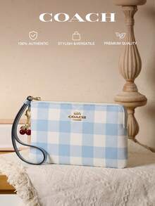 Coach Iconic Canvas Striped Rounded Zipper Clutch - Light Blue 1 - View 2