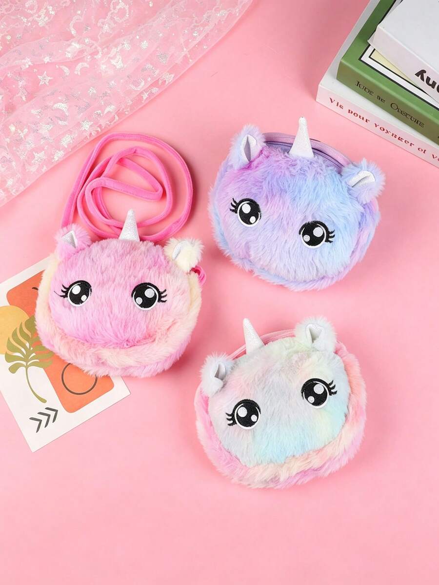 Children's Unicorn Pattern Plush Fabric Large Capacity Cute Crossbody Bag, Suitable For Daily Outings And Parties - Multicolor - View 1