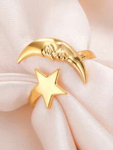 LIKGREAT 1pc Women's Fashion Stainless Steel Sun & Moon Shaped Open Ring, Unique Design, Unisex Gift - Fashion Series - View 4