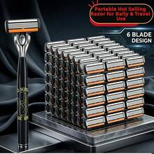 Men's Manual Shaving Razor With 6 Blade Design, Anti-Slip Handle, Replaceable Razor Heads, Portable Manual Razor For Daily Home And Travel Grooming - Multicolor - View 2