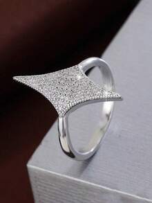 1pc Gold & Silver Tone Adjustable Open Four-Pointed Star Ring, Fully Pave Cubic Zirconia Women's Party Fashion Jewelry - Four-pointed Star - View 3