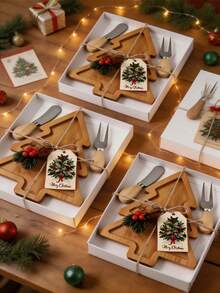 28/14/7pcs Christmas Wooden Tray & Cutlery Gift Set , Christmas Tray, Cutlery, Card, Twine, Gift Box, And More. Perfect For Christmas Table Settings, Party Favors, Holiday Decor, And Guest Gifts; Ideal For Christmas Celebrations And Themed Parties - Multicolor - View 4