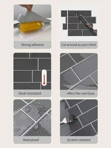 1/10/20pcs 2D Dark Gray Subway Tile Wall Stickers, Waterproof Oil Resistant Vinyl Tiles For Kitchen Backsplash, Bathroom Accent Wall, Easy To Cut & Apply, No Grout Needed,Stain Resistant Peelable Decorative Tile Panels For Indoor Wall Renovation - Irregular Tiles - View 8