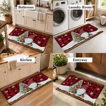 1pc Soft Faux Cashmere Material Floor Mat, Christmas Holiday Red Plaid Cartoon Decorative Rug, Kitchen Entrance Door Mat, Bedroom Door Anti-Slip Mat, Bathroom Non-Slip Mat, Festive Atmosphere Entryway Mat, Suitable For Multiple Scenes Anti-Slip Floor Mat, Room Decor, Holiday Gift - Multicolor - View 10