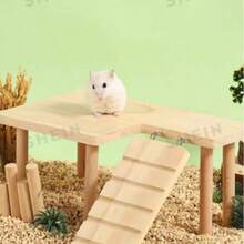 1 Set Solid Wood Two-Tier Platform Table With Ladder Hamster Rutile Chicken Golden Bear Climbing Stairs Hideout House Landscaping Platform Suitable For Small - one-size - View 3