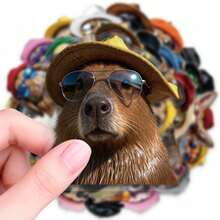 50pcs Animal Graffiti PET Stickers With Hats And Fashion Glasses, Diverse Designs, Enhances Thinking And Creative Action Abilities, Art Supplies, Children's Sticker Toys - Multicolor - View 7