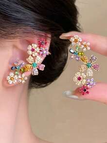 1 Pair Elegant Floral Dangle Earrings With Rhinestone, Suitable For Women's Daily, Party, Holiday, Date, Anniversary Wear, Commemorative Gift, Jewelry Gift, Daily Gift - Multicolor - View 11
