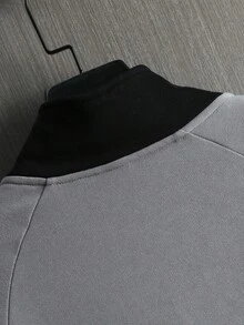 Men's New Half-Zip Letter Print Stand Collar Sweatshirt, Colorblock Fashionable Men's Sweatshirt - Dark Grey - View 5