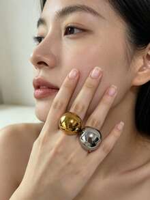 1pc Oversized Oval Stainless Steel Women's Ring - Oversized Oval Women's Ring - View 3