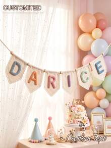 Personalized Canvas Lace Trim Name Bunting, Multi-Letter Multi-Color Triangle Flags, Customizable Your Name, Room Decor Banner, Fabric Letter Garland, Letter Room Decor Sign, Birthday Party Bunting Banner, Christmas Party Decoration - Multicolor - View 3