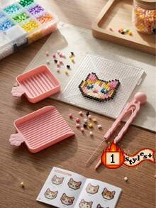 3pcs Perler Bead Melting Tool Set - Single Needle Tweezers, Alignment Tray And Bead Scoop, Suitable For 2.6mm Handmade Beads, Essential DIY Bead Art Accessories, Bead Melting Storage And Auxiliary Tools - Multicolor - View 2