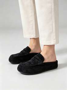 Men's Lightweight Driving Loafers Summer Slip-On Slouchy Shoes Breathable Casual Half-Back Slippers - Black - View 3