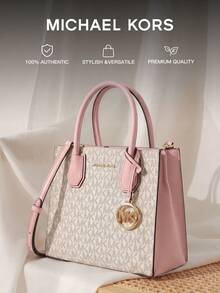 Michael Kors Mercer 中號女款斜背托特包，時尚手提肩背包，附可拆卸小包，送給女性的完美禮物 - 粉色 - 查看 1