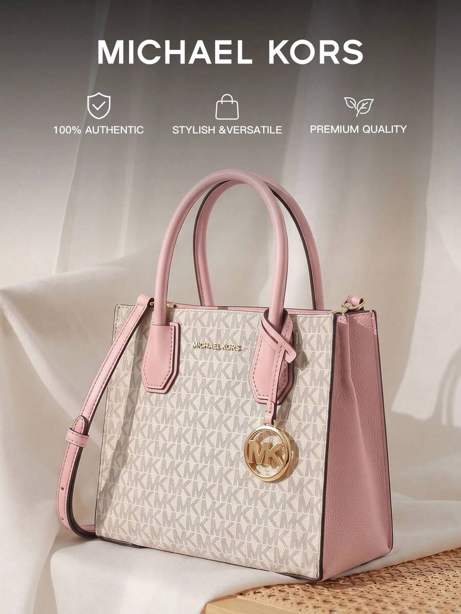 Michael Kors Mercer 中號女款斜背托特包,時尚手提肩背包,附可拆卸小包,送給女性的完美禮物 - 粉色 - 查看 1