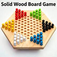 1 set permainan Catur Cina dari kayu solid, papan segi enam dengan 6 bidak berwarna, permainan papan strategi keluarga klasik. - MultiWarna - View 1