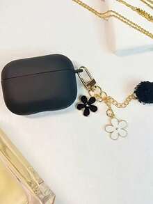 [Split Design]1pc Black And White Floral Chain Earphone Case Compatible With Iphone 5/ForAirPods 1/2, ForAirPods 3/Pro/Pro 2 Wireless TPU Earphone Protective Cover, Suitable For Boyfriend/Girlfriend Gift, ForAirPods 4 - Matte Black - View 15