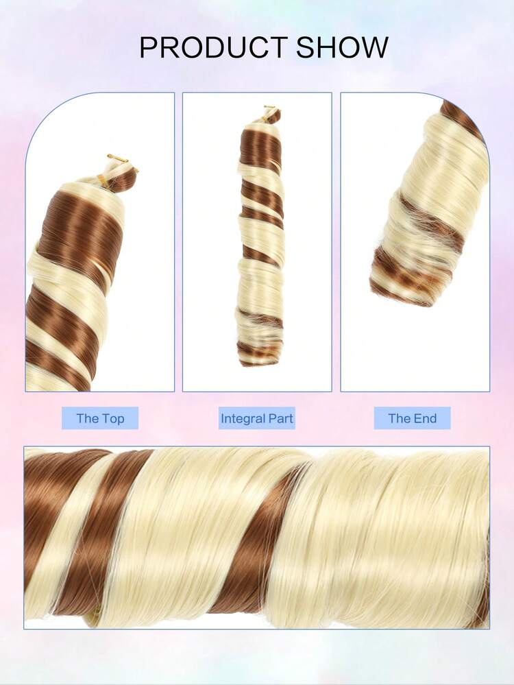 22 Inch 1/3pcs Synthetic Fiber French Curly Hair Extensions, Natural Wavy Big Wave Water Ripple, Gold Deep Blue Black Gradient Brown Multicolor Crochet Braids Hair Extensions, Wavy Curly Hair Braids, Suitable For Women Daily, Holiday, Party Wear - Multicolor - View 3