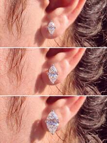 1對橢圓形四爪 0.5CT-2CT 鑽石耳環，優雅浪漫女士耳環，高品質，生日禮物，週年紀念禮物 - 馬眼鑽耳釘 - 查看 3
