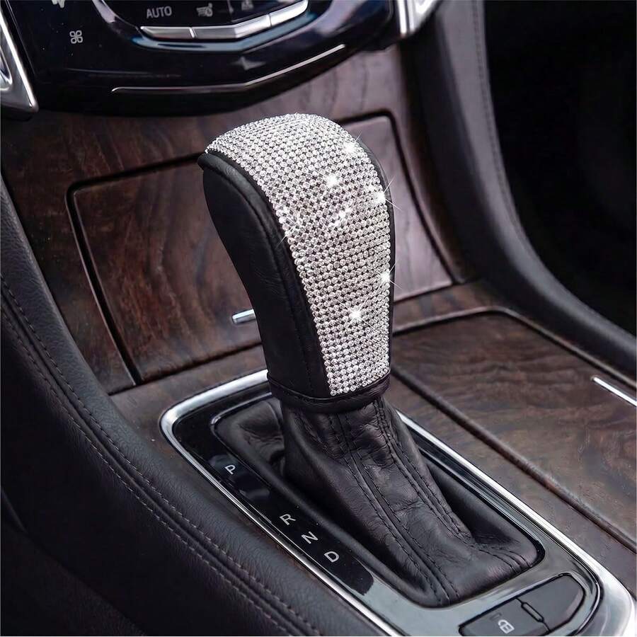 Sparkling Rhinestone Car Gear Shift Cover, Bling Full Crystal Automatic Transmission Universal Gear Knob Protector, PU Leather Automatic Transmission Universal, Women's Fashion Car Interior Decoration