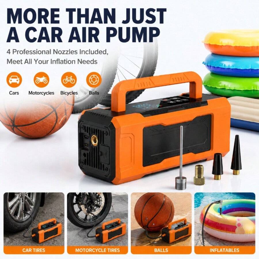 Alat Bantu Starter Darurat Mobil, Pompa Udara Mobil Portabel, Power Bank Starter Aki All-In-One