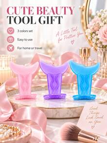 1pc--2-In-1 Silicone Eyelash Applicator & Lower Lash Stamp, Combines Eyeliner Guide, Powder, Purple, Blue Three-Color Options, Smudge-Proof Mascara Application, Eyeshadow Makeup And Lower Lash Stamp Functions; Includes Crescent-Shaped Guard, Suitable For Beginners, Easy Eyeliner Positioning And Mascara Application; Silicone Material, Smudge-Proof, Portable And Easy To Use, Essential Eye Makeup Tool For Home And Travel. - Multicolor - View 9