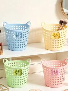 Cute Bow Storage Frame,Home Essentials Mini Desktop Storage Baskets ,Plastic Storage Basket Sundries Box Trash Can Organizer, Shelf Baskets,Small Tabletop Organizing Box With Ventilation Design, Suitable For Bathroom Dresser, Makeup Brush - Multicolor - View 5