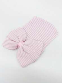 YIYIQCSJ 1pc Baby Newborn Hat Set Striped Pattern Bowknot Decor Cute Brimless Soft Hat Suitable For Baby Girls Boys 0-3 Months - Multicolor - View 9