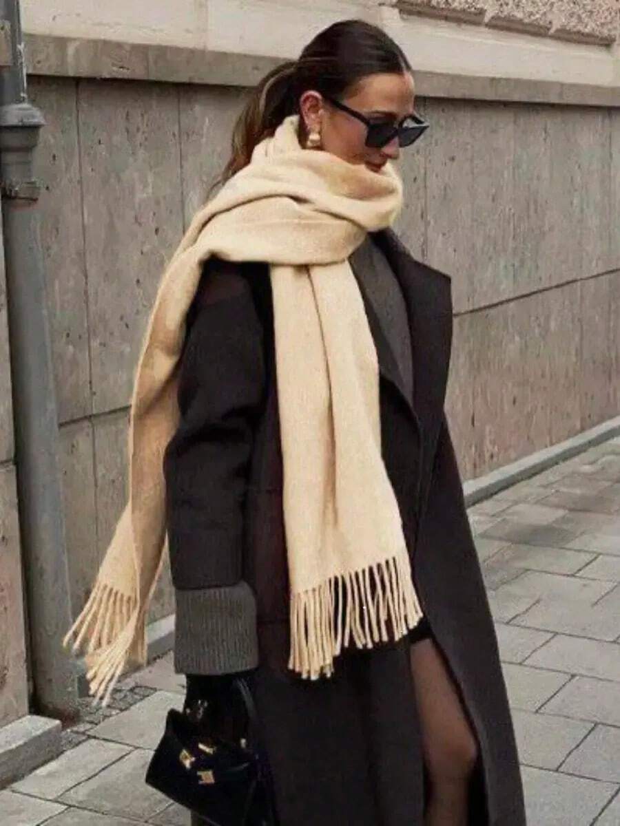1PC Women's Simple Solid Color Regular Style Faux Cashmere Scarf, Suitable For Seasonal Transitions, Daily Wear, Windproof And Warm