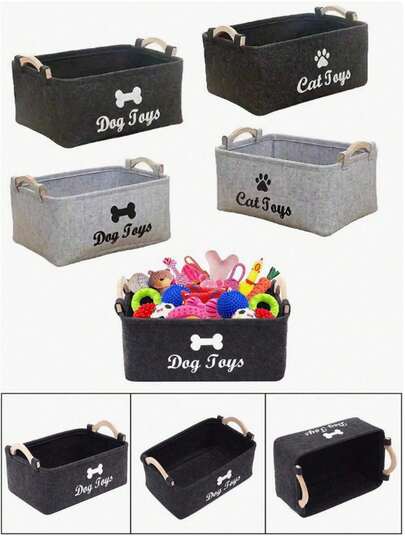 1pc Felt Pet Toy Storage Box, Suitable For Cats And Dogs, Pet Toy Organizer Basket, Indoor Pet Treats, Toys And Dirty Clothes Storage Basket, Simple And Practical, Helps Keep Home Neat And Organized, Keeps Toys In Order, Pet Supplies Storage Tool, Cat Toy Storage Basket, Pet Supplies Storage Tool, Looking For Puppy, Pet Halloween Costume, Dog And Cat Supplies, "Happy Dog" "Happy Dog", Cat Shoes, Dog Shoes