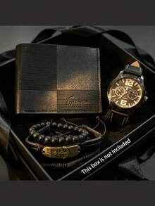 Men's Business Gift Set Holiday Gift 3 Bracelets + Wallet + Watch Practical Birthday Gift For Friends Valentine's Day Gift For Boyfriend Husband - Black - View 3