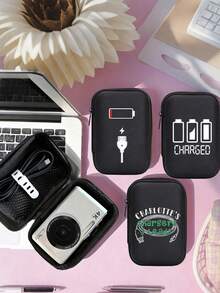 Mobile Phone Charger Data Cable Storage Bag With Charging Cable Pattern. Portable Mini Storage Bag, Coin Purse, Earphone Case, Jewelry Organizer, Card Holder, Travel Accessory, Birthday Gift, Back To School Gift - Multicolor - View 4