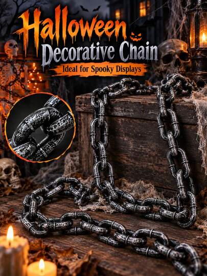 Halloween Decoration Chain 200cm Plastic Horror Reusable Realistic Scary Hanging Decor Creative Eerie Gift For Friends And Family Suitable For Haunted House Porch Cemetery Doorway Skeleton Display Knock Knock Party Party Scene Gothic Style Indoor Outdoor Garden Decoration