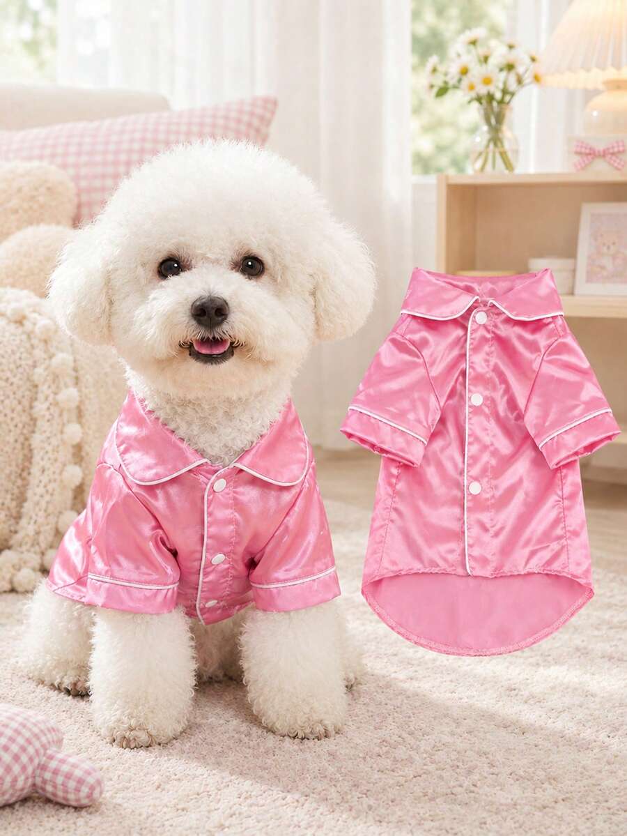 Satin Pet Pajamas, Suitable For Dogs And Cats, Breathable And Comfortable Magenta Pet Loungewear, Non-Stretch Pajamas, Suitable For Small Dogs Teddy Bichon, Year-Round Indoor Wear, Size Runs Small, Recommend Choosing 1-2 Sizes Larger