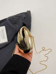 Glossy Gold Shell Clutch Bag For Women, Luxury Mirror Asymmetric Hard Shell Evening Bag, Mini Chain Crossbody Small Bag, Party Dress Accessory - Gold - View 8