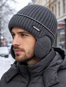 4/1pc Unisex Thermal Lined Knitted Hat, Thick Ribbed Knit Fabric For Warmth, Built-In Ear Flaps To Block Cold Wind, Minimalist Woven Strap And Fabric Label Design, Snug Fit To Head Circumference, Suitable For Cycling, Commuting, Skiing, Outdoor Activities, Versatile Winter Beanie - Multicolor - View 16
