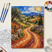 1 Set Professional Adult Digital Oil Painting Kit, DIY Coloring, Tuscan Pastoral Landscape With Winding Dirt Road, 40x50cm/15.7x19.6in, Frameless Design, Easy To Learn, Suitable For Beginners, Art Students, Enthusiasts, Home Decor, Family Activities, Relaxing Creative Gift, Holiday Gift, 2D Flat Set Includes Paints, Canvas, Brushes - 40*50cm Unframed - View 4
