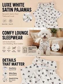 Breathable Comfortable Satin Pet Pajamas, White Base With Bow Print, Non-Stretch, Suitable For All Seasons, Fit For Small Dogs And Cats, Teddy, Bichon, Home Wear (Size Runs Small, Recommend Choosing 1-2 Sizes Larger) - White - View 3