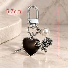 1pc/3pcs Women's Drip Oil Alloy Heart Peach Rose Pendant Faux Pearl Keychain, Gothic Style Halloween Gift Bag Charm Wallet Accessory - Multicolor - View 7