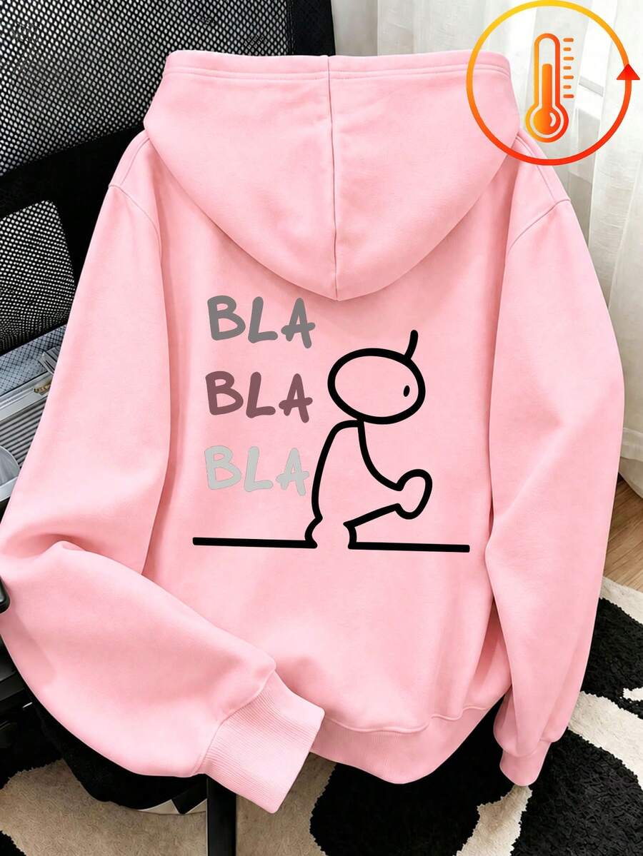 Tween Girl Fun Print Sweatshirt, Warm & Comfortable Thermal Lined Pullover Sweatshirt For Autumn/Winter - Pink - View 1