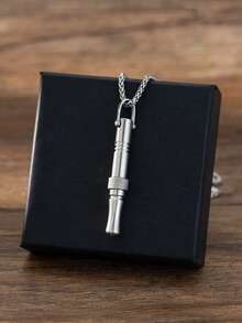 Street Minimalist Style Stainless Steel Whistle Pendant Necklace With Matte Ring Decor For Men Daily Wear & Gift - Silver - View 2