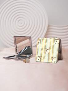 1PC Y2K Series Portable Folding Makeup Mirror, Lightweight Ultra-Thin Convenient Durable PU Leather, Suitable For Various Occasions, Travel, Party, Work, School, Suitable For All Ages - Multicolor - View 2