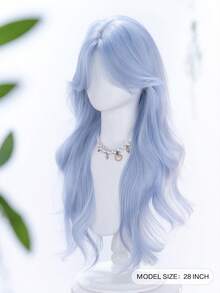 alicegarden 28 Inch Long Synthetic Wig, Natural Wavy Hair, Stunning Blue, Middle Part Design, Suitable For Women's Daily, Party, Cosplay Use, Natural And Durable, Wig Gift (Accessories Not Included) - Blue - View 2