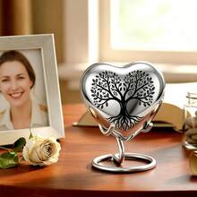 Mini Cremation Urn Heart-Shaped Keepsake Memorial Jar Pot Container | Small Urn For Funeral Ashes Burial | Stainless Steel Metal Keepsake With Stand | Silver - 2.75" Inches - Silver - View 1